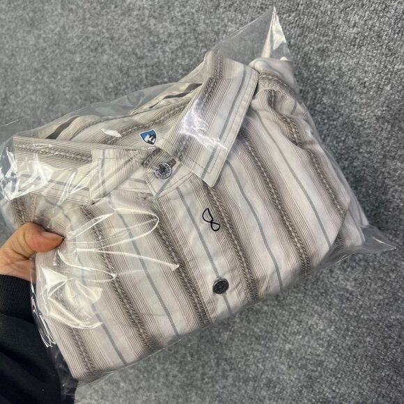 Kuhl Mens‎ SZ XL Beige Striped Short Sleeve Button-Down Shirt - Picture 8 of 8